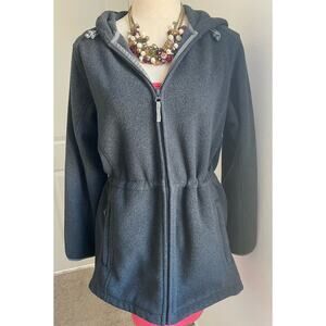 Land’s End Women's Dark Gray Hooded Sherpa Fleece Full Zip Jacket Medium 10-12